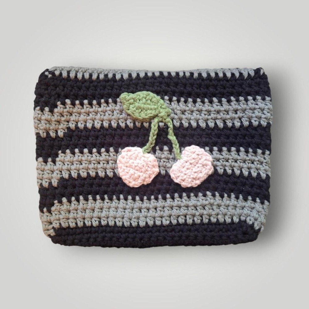 Crochet Hand Knit Cherries Pouch Makeup Bag Cute Handmade